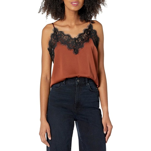 Kvinners Natalie V-hals blondetsøm cami tanktopp Tortoise Shell XL