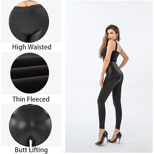 Dam läderimitation leggings hög midja pu läder smala byxor stretch byxor