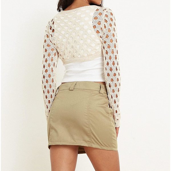 Dame Hul Ud Hæklet Strik Trøje Crop Tops Langærmet Trøje Cropped Style 2 L
