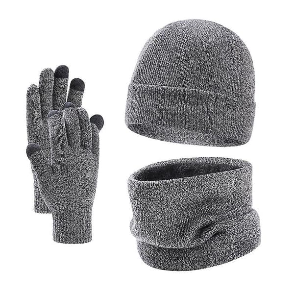 Halsduk handskar tredelad set stickad plus fluff ärmmössa mössa halsduk set Light gray Average size