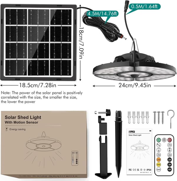 Solarkrone med fjernbetjening 152 LED 2500LM Indendørs hus med bevægelsessensor | 4 ophængningsmetoder 5000MAH 2500K-6500K 5 lysstyrker til haven