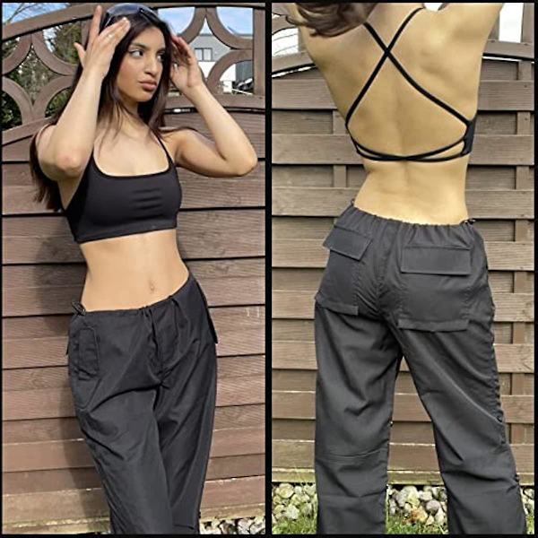 Sport-BH för kvinnor, sexig bustier, vadderad push-up-BH, korsryggs-sport-BH, utan bygel, för yoga, gym Black M