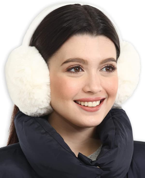 Vinteröronmuffar för kvinnor - Kabel Stickad Päls Fleece Öronmuffar för kallt väder White