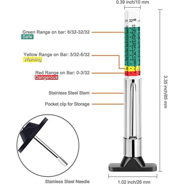 2 st Däckmönsterdjupmätare UK Smart färgkodad bildäcksdjupmätverktyg Digital däcktrycksmätare UK Däckmönstermått Biltillbehör