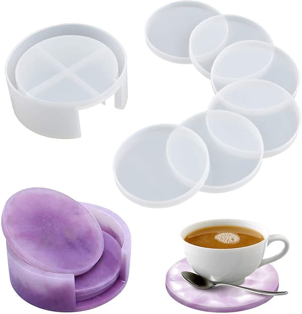 6 stk. coaster resin forme, rund epoxy støbe resin form med coaster opbevaring