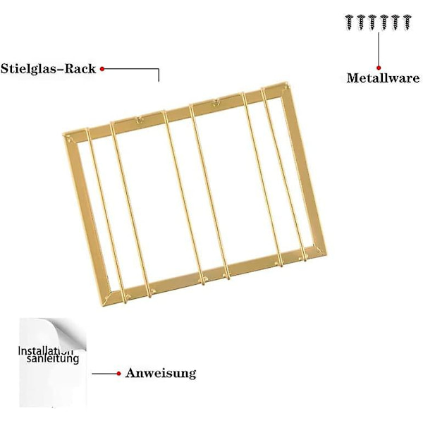 Vinglassholder, Vinglass Rack, 1 stk, Metall Organizer For Bar, Kjøkken, Gullfarge, 3 spor