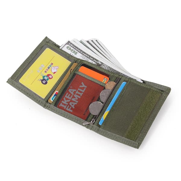 Student Tri-fold Plånbok Solid Färg Sömnad Nylon Plånbok Myntväska Kort Hållare Green