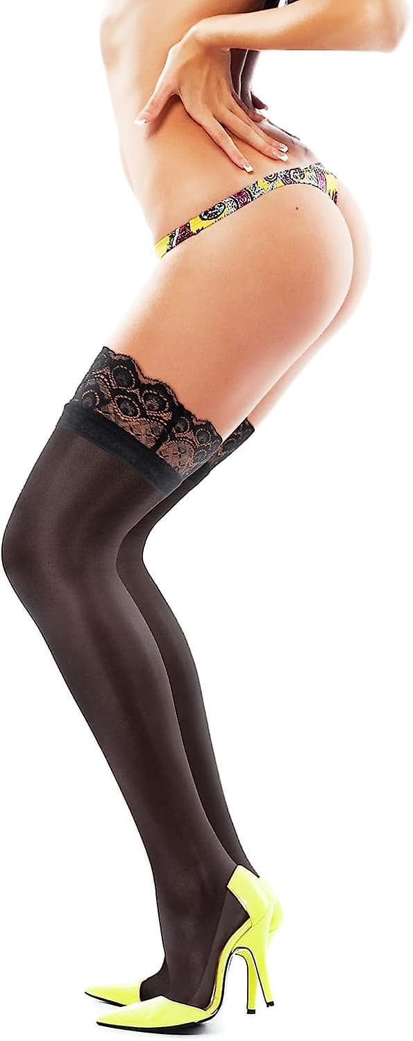 4 Par Dame Sheer Strømper Lårhøye Hold Up Strømper Blondekant Strømper Whilte Black Brown