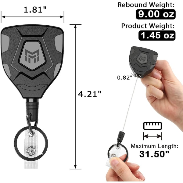 Tungt Retraherbart Nyckelband Med Bältesklämma, Retraherbar Id-Märkesrulle, Retraherbar Märkeshållare Med 31,5 Stålsnöre Och Nyckelring, 9,0oz, 2-pack