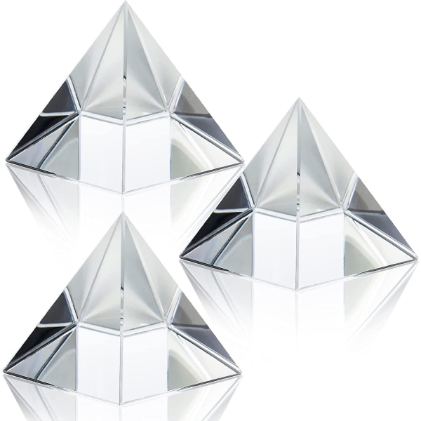 3-pack klar kristallpyramid, 2,4\" kristallpyramidprisma, glaspapperstyngd pyramid skrivbordsdekoration för fotografering, meditation, hemmakontorskonstdekor,