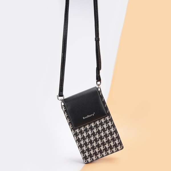 Magnetisk knappsplicing Gird PU läder crossbody väska liten axelväska för resor, dagligt bruk Black