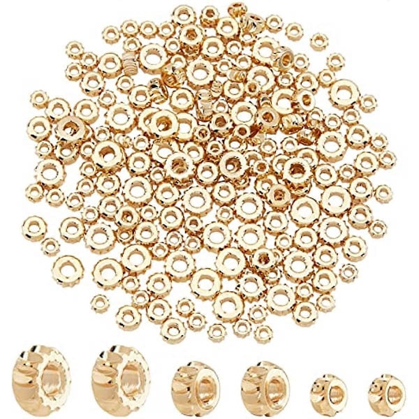Omkring 200 stk. 3 Stilarter Bølgepap Runde Messingperler 2,5 mm/4 mm/5 mm 18K Forgyldt Guld Græskar Bølgepap Runde Løse Spacer Perler til SmykkefremstillingHo