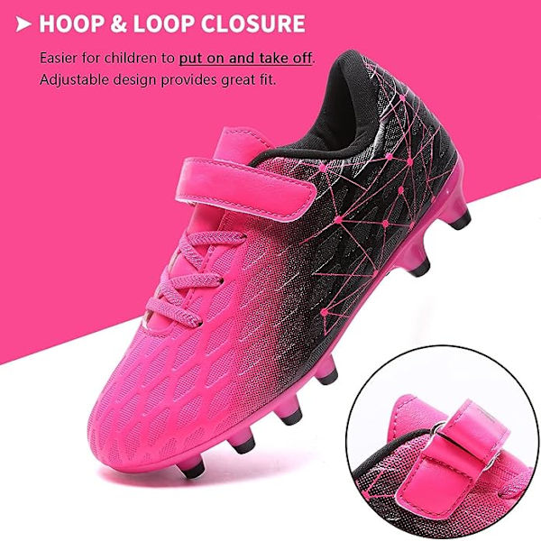 Fotballsko for barn, gutter og jenter, Fg/Ag baseballsko for ungdom, atletiske komfortable fotballsko for utendørs og innendørs bruk Fuchsia Black EU34