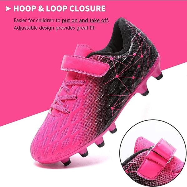 Fotballsko for barn, gutter og jenter, Fg/Ag baseballsko for ungdom, atletiske komfortable fotballsko for utendørs og innendørs bruk Fuchsia Black EU35
