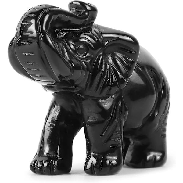 Svart Obsidian Kristall Elefant Statyett Figur Dekor Hand Carved Ädelsten Djur Skulptur För Heminredning Skrivbords Prydnader Med Presentask 2 Tum