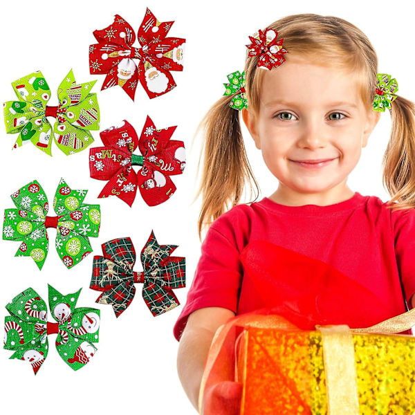 6 st jul hårspännen jul hårspännen klämma tomte snögubbe snöflinga älg boutique klämma jul hårspänne accessoarer för flickor (christma Christmas