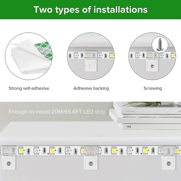 Transparenta remsljusklämmor, självhäftande med skruvfästen, 50 st starka LED-fästklämmor och skruvar för 0,39 tum/10 mm bredd Ip30/65 2-4pi