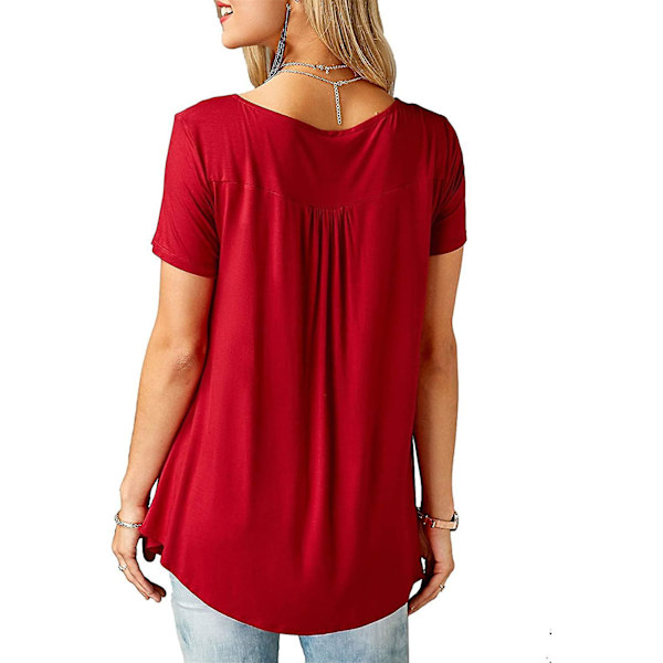 Damtröjor volang lös knapp upp tunika toppar för kvinnor Red B XL