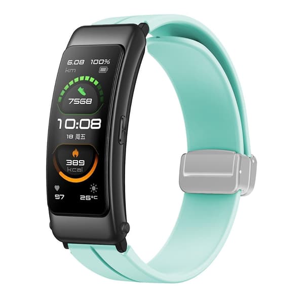 Til Keep B4/Huawei Watch Fit Mini Urrem 16mm Silikone Armbåndsrem, Sølv Foldespænde Light Green