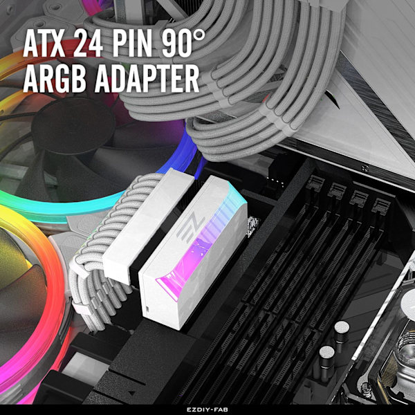 24-stifts 90 Graders Strömkontakt Adapter 5V 3-stifts ARGB Regnbåge Hona till Hane Strömkontakt Adapter för Dator Moderkort ATX Strömförsörjning - Vit - 1-pack