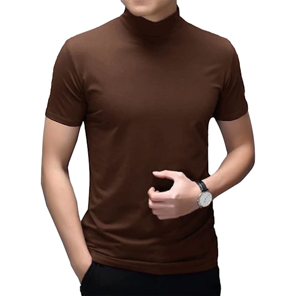Herr T-shirt Kortärmad Polo Neck Basic Mock Turtleneck Slim Fit Solid Toppar
