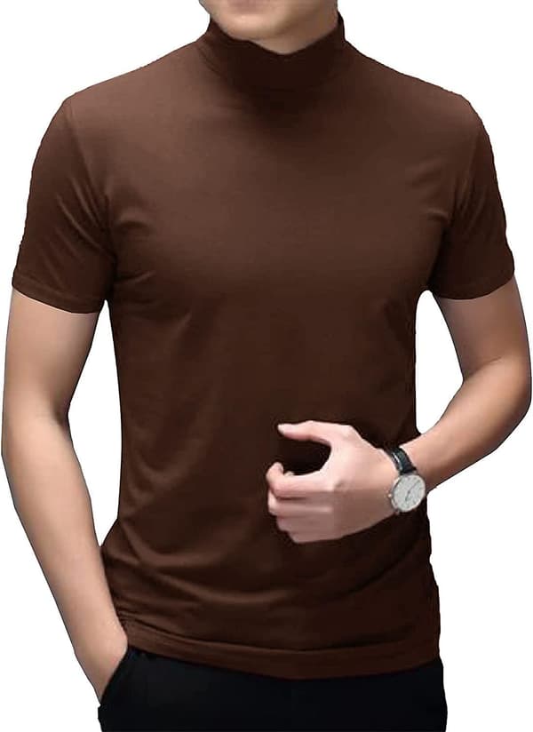 Herr T-shirt Kortärmad Polokrage Basic Mock Turtleneck Slim Fit Enfärgade Toppar
