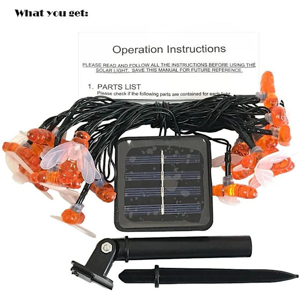 Solcellslingor 20 LED utomhus vattentät simulering honungsbi dekor för trädgårdsdekorationer varm vit