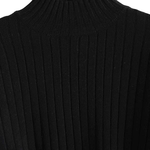 Mock Neck Langermet Ribbestrikket Basic Crop Pullover Genser Dame Svart