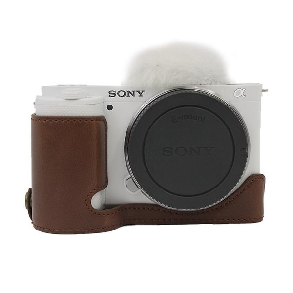 Case för Sony ZV-E10, PU-läderskyddande cover med batteriöppning Coffee
