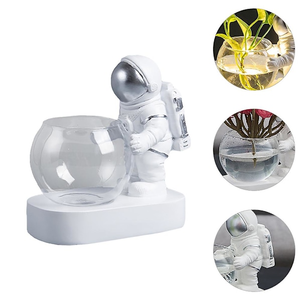 Vannplanter Glassvase Blomsteroppbevaringsvase Resin Astronaut Ornament med Lampe
