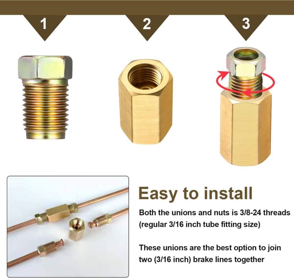 12 Stykker 3/8 Tommer-24 Gevind Bremseledningsfittings Sortiment til 3/16 Tommer Rør