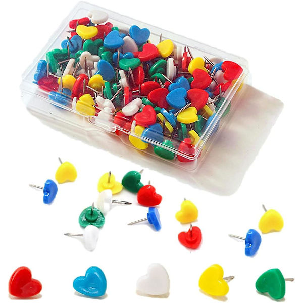 Färgglada hjärtformade tryckstift, plastnålar, kartnålar, söta tryckstift (100 st)