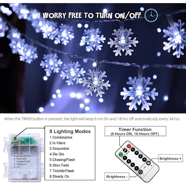 Halloween-valot, 4,8 m 30 LED vedenpitävät 3D kurpitsa-lepakko-kummitus paristokäyttöiset valosarjat ajastimella - 8 valaistustilaa söpö keijuvalo ikkunaan Snowflake Cool White