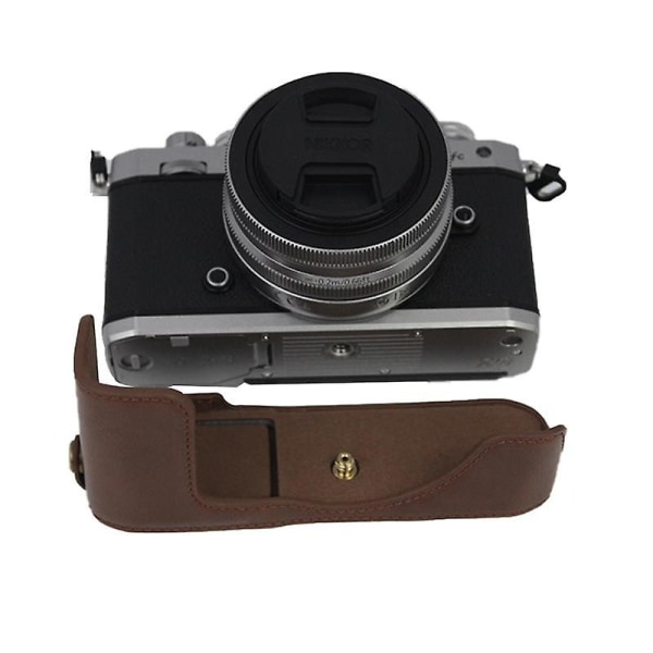 Kameraväska Case för Nikon Z fc, PU-läderskyddande cover med batteriöppning Coffee