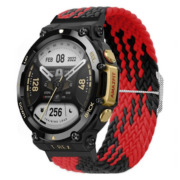Nylon Flettet Justerbar Loop Urrem til Huami Amazfit T-Rex 2 Black  Red