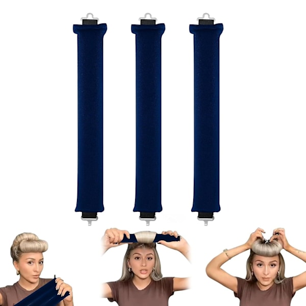 SBSGV 3-pack Värmefria Lockar Hårcurlers, Flexibla Satin Värmefria Långa Hårrullear, Mjuka DIY Våghårrullear Stylingverktyg för Långt Medellångt Hårlås Navy Blue