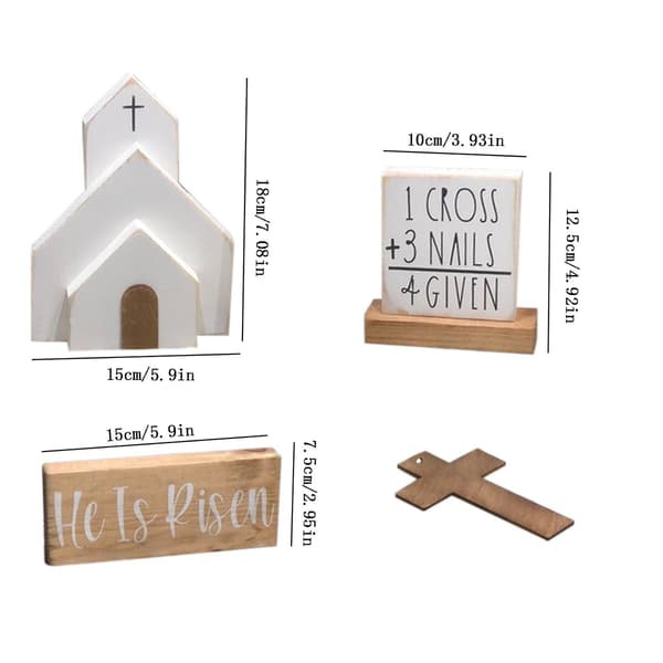 Bord Treskilt Med Engelsk Tekst \"He Is Risen\" Påske Dekor Sett Khaki