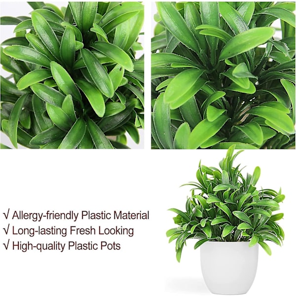 Kunstige Planter Små Falske Potteplanter, 8 Stk. Mini Eukalyptus Potte Faux Dekorative Græsplante Med Hvid Potte Til Boligindretning, Indendørs, Kontor, De