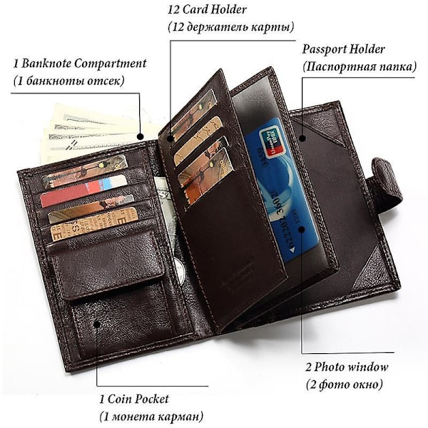 Myntbörs Passfodral Kort Plånbok Tryckknapp RFID-blockering Toppskikts Kohud Korthållare Brown