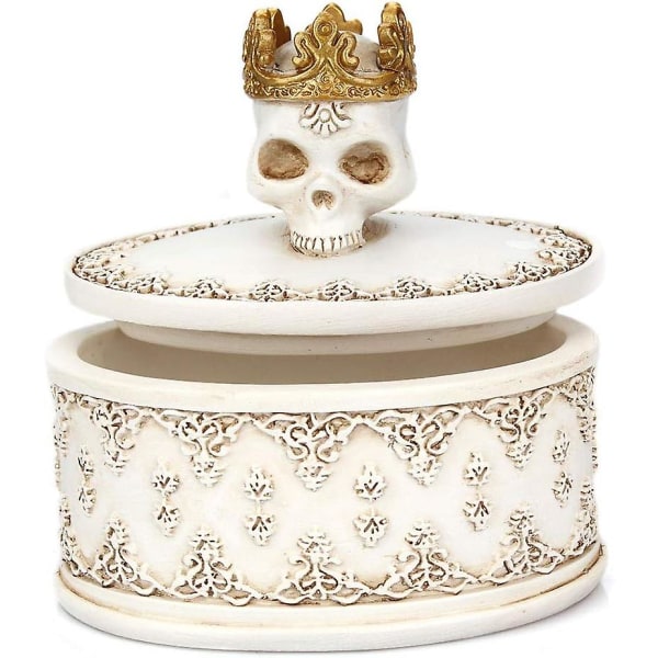 Skelethuvud Vit Skalle Smyckeskrin Hållare Organizer Med Krona Halloween Skelett Dekorationer Hem Skalle Dekor White Skull