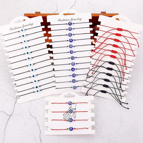 Handgjorda 12 st onda ögat armband pack bulk set kvinnor män onda ögat fotled smycken skydd armband svart röd sträng pojkar och flickor 12Pcs Red