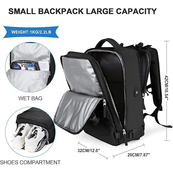 Stor resväska ryggsäck kvinnor, handbagage ryggsäck män, vandringsryggsäck vattentät utomhus sport ryggsäck casual dagpack skolväska passar 14 tums bärbar dator B