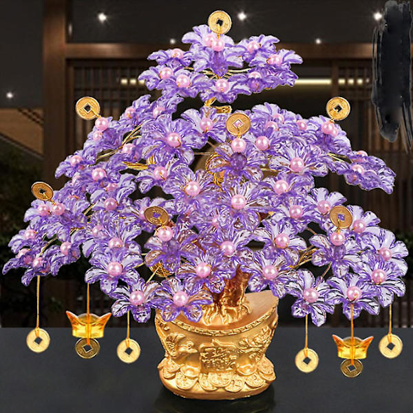 Penge Træer Feng Shui Rigdom Penge Citrin Gul Bonsai Ædelsten Reiki Akryl A5