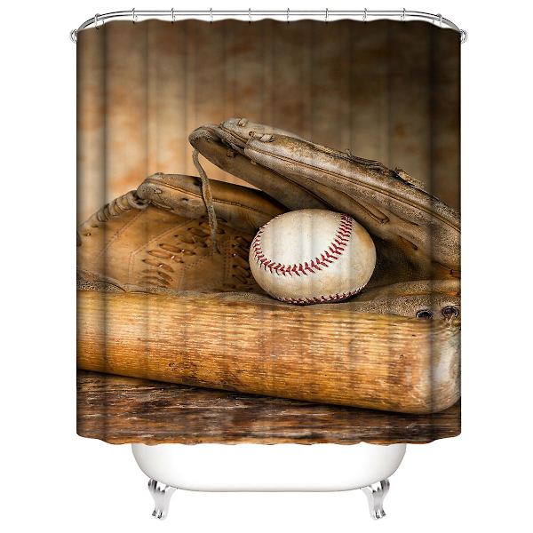 Baseball Bruseforhæng 150*180cm, Bevægelses Bruseforhæng Vandtæt Polyester Bruseforhæng Med 12 Kroge Til Juledekoration, Badeværelsesforhæng