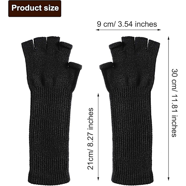 2 Par Vinter Fingerlösa Vantar Långa Termiska Stickade Vantar Elastiska Arm