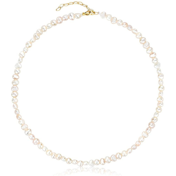 Pärlhalsband 15\" Pärlkedja 4mm Handplockade Pärlor Fin Liten