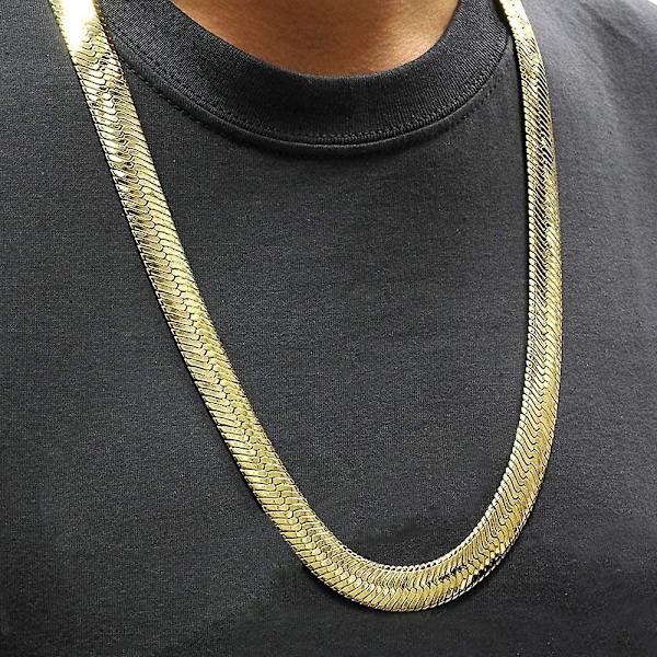 Ifix Stor tung falsk guld fiskbenskedja halsband för män kvinnor 30 tum lång 12 mm tjock, 90-talets hiphop-smyckeskedja gnistrande falsk 18k kostymguld C