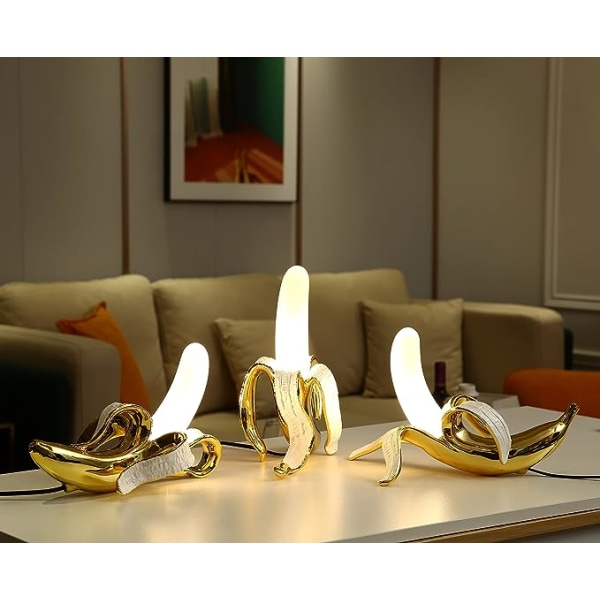 Modern bordslampa, bordslampa i banan, belysningsarmatur av harts för bananer för vardagsrum, sovrum, kontor, studenthem