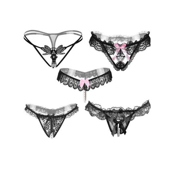 [5-pack] Kvinnliga Sexiga Spets-T-backs & G-strings - Transparent & Smala Svarta Spetskantade Kalsonger för Intima Stunder & Bekväm Bärning