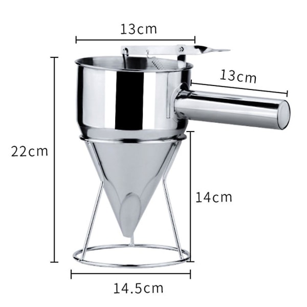 Bake trakt i rustfritt stål, eggeskje, deigskje i rustfritt stål, fondant trakt, vaffelrøre dispenser, pannekake maker, matlagingsverktøy